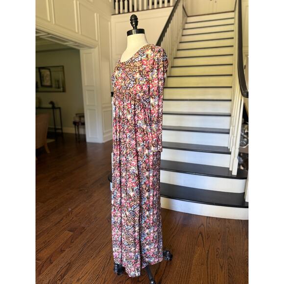 -TALL-Vintage Maxi Dress Brown Floral Fall Winter Hippie Boho Artsy Folksy Gypsy - Picture 4 of 12